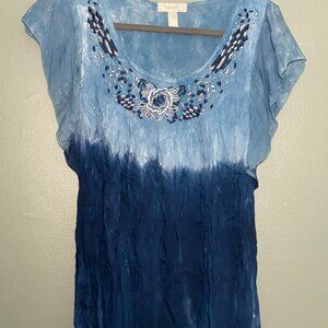 Dress Barn Tie-Died Embroidered Small S Rayon Blouse Cool for Summer!
